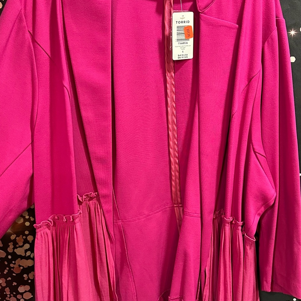 Torrid Fuchsia Ruffle Hem Open-Front Jacket -size 4
